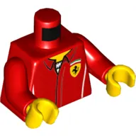 Torso Racing Jacket with Ferrari Logo over White Shirt Print, Red Arms, Yellow Hands
