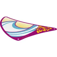 Sail, Triangular, 23 x 26 with Magenta Border, White and Medium Azure Wavy Stripes and Yellow Flowers and Dots Print