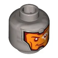 Minifig Head Royal Guard / Soldier, Orange Face, Dark Red Eyebrows, White Head-Up Display (HUD) On Left Eye Print [Hollow Stud]