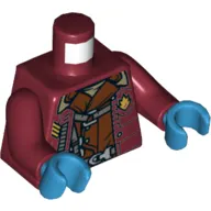 Torso Open Jacket with Badge over Reddish Brown Shirt and Harness Print (Yondu), Dark Red Arms, Dark Azure Hands