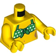 Torso Green Tied-On Bikini Top with White Dots Print, Yellow Arms and Hands