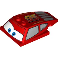 Brick Wedged, Curved 6 x 4 x 1 1/3 with 4 x 4 Base with Blue Eyes, Windows and '95' Print (Lightning McQueen)