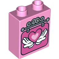 Duplo Brick 1 x 2 x 2 with Bottom Tube - Hands Holding Heart Print