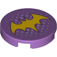 Tile Round 2 x 2 with Bottom Stud Holder with Yellow Bat Symbol and Small White Dots Print