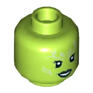 Minifig Head Gamora, Silver Tattoos, Dark Green Lips, Open Mouth Smile / Angry Print