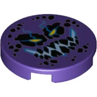 Tile Round 2 x 2 with Bottom Stud Holder with Black Rock Teeth and Spots, Narrowed Yellow Eyes, Blue Electrified Evil Smile (Bouldron) Print
