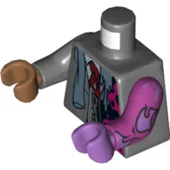 Torso, Odd Arms and Hands, Suit Jacket, Red Tie, Black and Magenta Left Side Print, Left Magenta Arm with Tears and Medium Lavender Hand, Right Dark Bluish Gray Arm and Medium Nougat Hand