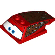Brick Wedged, Curved 6 x 4 x 1 1/3 with 4 x 4 Base with Blue Eyes, Windows and Mud Print (Lightning McQueen)