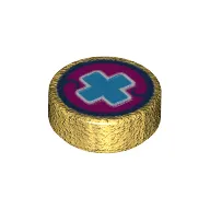 Tile Round 1 x 1 with Blue Cross Print