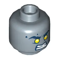 Minifig Head Clay (Stone), Dual Sided, Dark Blue Thick Eyebrows, Crooked Smile, White Pupils / Yellow Eyes, Angry Print [Hollow Stud]
