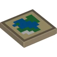 Tile 2 x 2 with Pixelated Blue, Green and White Map on Tan Background Print