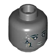Minifig Head Silent Mary Masthead, Dual Sided, Black Cracks, Light Bluish Gray Spots and Lips, Neutral / Bared Teeth Angry Print [Hollow Stud]
