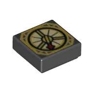 Tile 1 x 1 with Compass with Thin Dark Red Needle and Details Print