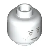Minifig Head Stone Statue, Dual Sided, Light Bluish Gray Crack in Right Cheek, Neutral / Angry with Yellow Electricity in Eyes Print [Hollow Stud]