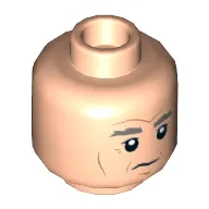 Minifig Head Han Solo, Dual Sided, Thick Gray Eyebrows, Cheek Lines, White Pupils, Neutral / Angry Print [Hollow Stud]