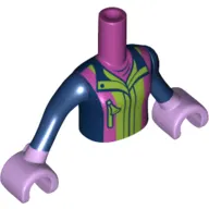 Minidoll Torso Girl with Dark Blue Top with Lime and Magenta Stripes, Dark Blue Arms and Lavender Gloves Print