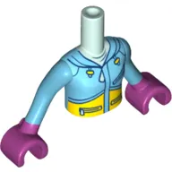 Minidoll Torso Girl with Medium Azure Ski Hoodie with Zippers and Yellow Panel Print, Medium Azure Arms with Magenta Gloves Print