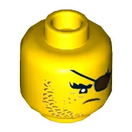 Minifig Head Shark Army, Beard Brown Stubble, Dark Brown Eyepatch, Freckles Print [Hollow Stud]