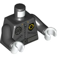 Torso Jacket with 3 Zippers, Minifig Head Police Badge, Radio and Belt Print, Black Arms, White Hands