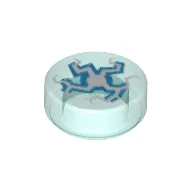 Tile Round 1 x 1 with Cracked Blue and White Lightning Burst from Center Print