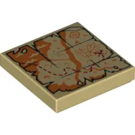 Tile 2 x 2 with Map (River, Mountains, Red 'X') Print