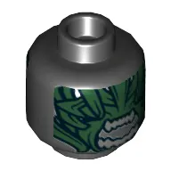 Minifig Head Berserker, Dark Green Scales, Light Gray Teeth in Gaping Mouth Print [Hollow Stud]