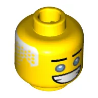 Minifig Head Zane, Straight Eyebrows, Dark Azure Eyes with Gray Outline, Wide Open Mouth Grin, White Hair on Sides and Back Print [Hollow Stud]