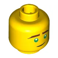 Minifig Head Lloyd, Reddish Brown Eyebrows, Green Eyes, Thin Curved Black Line Smile Print [Hollow Stud]