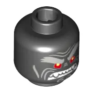 Minifig Head Garmadon, Light Bluish Gray Bushy Eyebrows, Left Raised Eyebrow, Red Eyes, Clenched White Fangs Print [Hollow Stud]