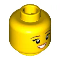 Minifig Head Misako (Koko), Reddish Brown Eyebrows, Eyelashes, Open Mouth Smile, Medium Nougat and Orange Lips Print [Hollow Stud]