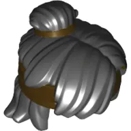 Hair Mid-Length Tousled, Top Knot Bun with Dark Brown Band and Headband