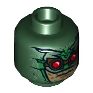 Minifig Head Parademon, Helmet, Green Details, Brown Goggles with Red Lenses, Light Nougat Face Print [Hollow Stud]