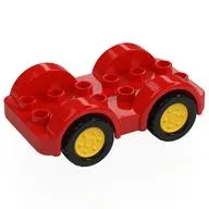 Duplo Car Base 2 x 6 - 4 Yellow Wheels with Black Tires on 4 Fixed Axles