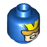 Minifig Head Giant-Man (Hank Pym), Glasses with Gold Lenses, Open Mouth Scowl with Teeth, V on Back Print [Hollow Stud]