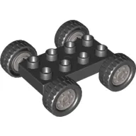 Duplo Car Base 2 x 4 with Black Tires with Tread & Silver Classic Wheels Design