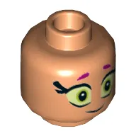 Minifig Head Starfire, Magenta Eyebrows, Large Eyes, Smile / Scared Print