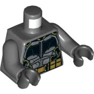 Torso Armor with Silver Plates, Bat, and Gold Utility Belt Print (Batman), Dark Bluish Gray Arms, Black Hands