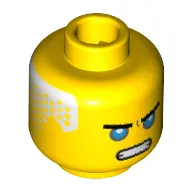 Minifig Head Zane, Eyebrows, Dark Azure Eyes, Open Mouth Scowl, White Hair on Back Print [Hollow Stud]