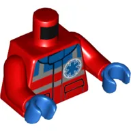 Torso Jacket with Blue Collar and Shoulder, Silver Reflective Stripes, and Star of Life Logo Print, Red Arms, Blue Hands