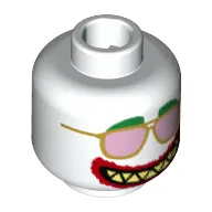 Minifig Head Joker, Green Eyebrows, Gold and Pink Sunglasses, Red Lips Makeup, Sharp Teeth, Wide Clenched Mouth / Wide Open Mouth Print