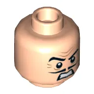 Minifig Head Egghead, Frown, Pencil Moustache, Angry, Teeth Print [Hollow Stud]