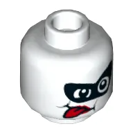 Minifig Head Harley Quinn, Black Eyemask, Red Tongue Sticking Out Print [Hollow Stud]