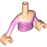 Minidoll Torso Girl with Bright Pink Top with Magenta Stars and Pink Sleeves Print with Light Nougat Arms and Hands