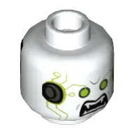 Minifig Head Berserker, Dual Sided, Lime Eyes, Angry Mouth with Fangs, Black Plates on Back Print [Hollow Stud]