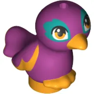 Animal, Bird, Feet Joined, Bright Light Orange Beak, Magenta Body, Orange Eyes Print
