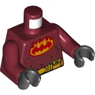 Torso Bodysuit, Red Flaming Batman Logo, Yellow Utility Belt, Muscles Print, Dark Red Arms, Black Hands