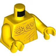 Torso Bare Chest with Muscles Outline and Curly Hair, Slash Marks Print, Yellow Arms and Hands