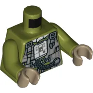 Torso Flight Suit, Light Bluish Gray Chest Plate with White Control Panel with Tube Print (A-Wing Pilot), Olive Green Arms, Dark Tan Hands