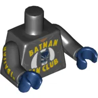 Torso Hoodie with "Batman Fan Club" and Batman Face Print, Black Arms with "#1 Batfan" Print, Dark Blue Hands