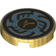 Tile Round 2 x 2 with Bottom Stud Holder with Black Circular Lines on Light Bluish Gray Background with Dark Azure Dots Print